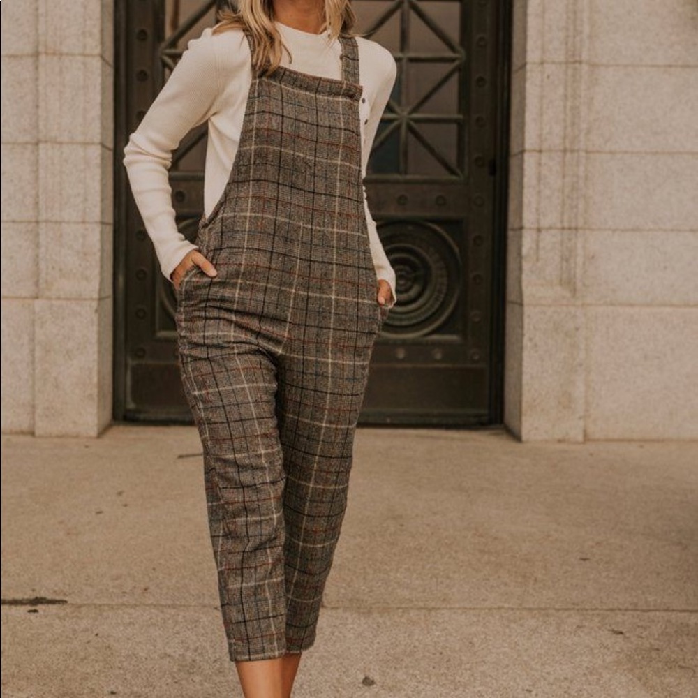 Roolee Richards Plaid Jumpsuit Gray